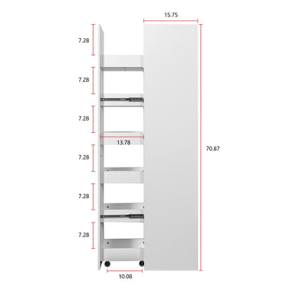 Slim Rolling Kitchen Storage Cart with Wheels Handle and 6 Tier Shelves White