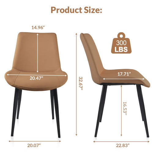 Brown Upholstered Dining Chairs with Metal Legs, Modern Side Chairs for Kitchen, Living Room & Meeting Room