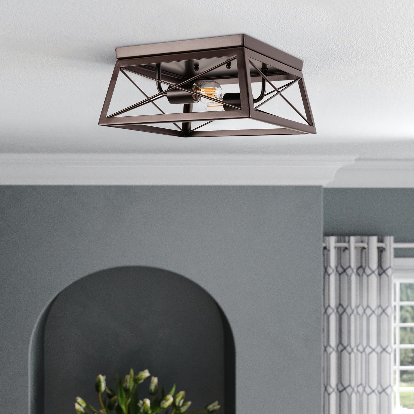 2-Light Oil Rubbed Bronze Vintage Farmhouse Interior Ceiling Fixture