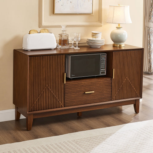 Mid Century TV Stand with Drawer, Cabinets and Storage Shelf