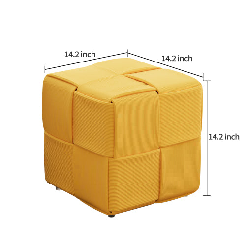 Ottoman Yellow Corduroy Square Foot Stool with Storage-Free Design