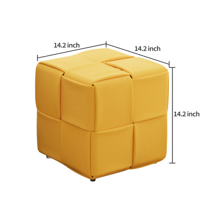 Ottoman Yellow Corduroy Square Foot Stool with Storage-Free Design