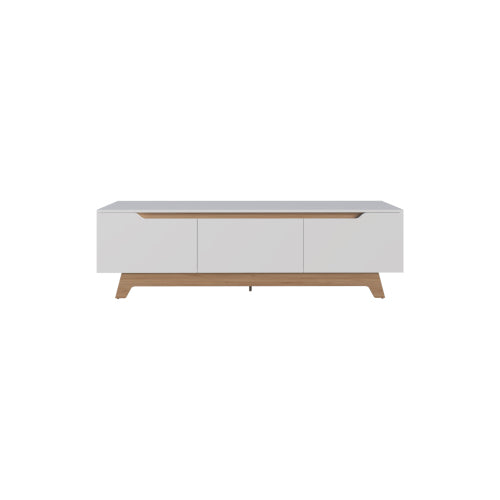 65 Inch White Ash Two-Tone Low Profile TV Stand with Dual Cabinets & Cable Cutouts