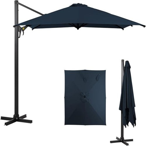 10 Ft Blue Square Large Cantilever Patio Umbrella with 360° Rotation & Tit Adjustment and Heavy Duty Offset Polyester Canopy Deck Umbrella without base.