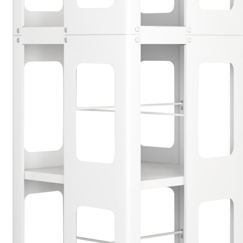 4-Tier Steel Rotating Bookshelf with Wheels White