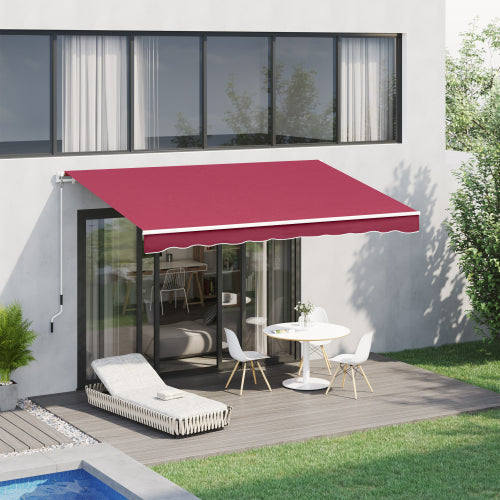 Outsunny 13' x 8' Retractable Awning, Patio Awnings, Sunshade Shelter w/ Manual Crank Handle, UV & Water-Resistant Fabric and Aluminum Frame for Deck, Balcony, Yard, Wine Red