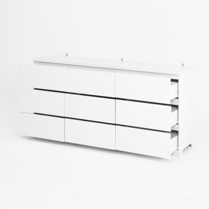 9 Drawer Dresser with No Handle Design, Modern White Matte Wood Dresser for Bedroom, Storage Chest of Drawers for Living Room, Hallway, Entryway