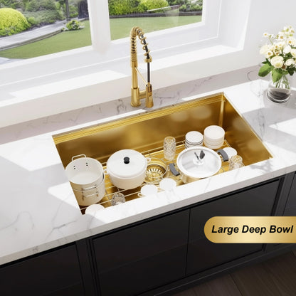 32 Gold Undermount Workstation Kitchen Sink-32 x 19 Inch 16 Gauge Stainless Steel Undermount Kitchen Sink