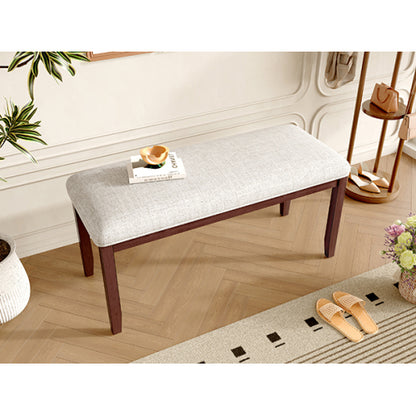 Upholstered Bench for Bedroom End of Bed,38-inch Entryway Bench for Living Room,Dining Bench with Padded Seat and Solid Wood Leg for Kitchen Bedroom,Indoor and Hallway (Bench, Beige+Cherry)