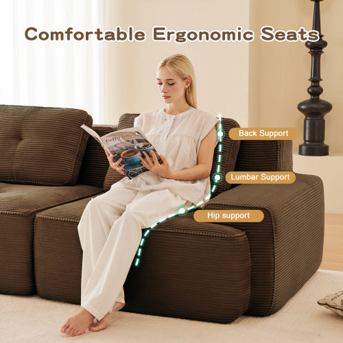 82 inch  Brown Corduroy L-Shape Modular Sectional Sofa, No Assembly Required