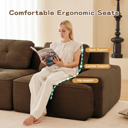 82 inch  Brown Corduroy L-Shape Modular Sectional Sofa, No Assembly Required