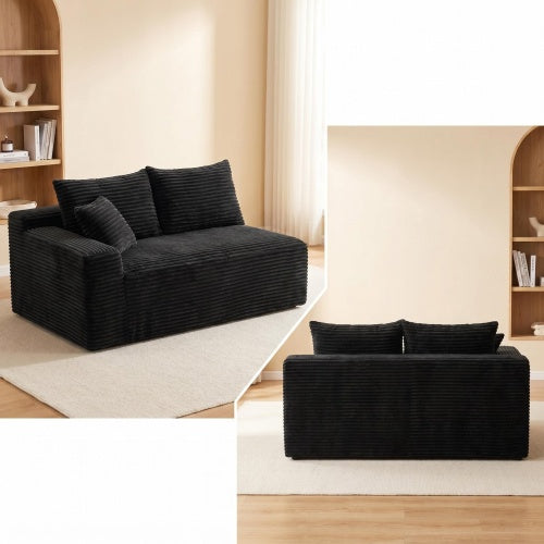Black Corduroy Leg-Free Floor-Hugging Compressed Armless Single Modular Accent Chair for Living-Room Bedroom