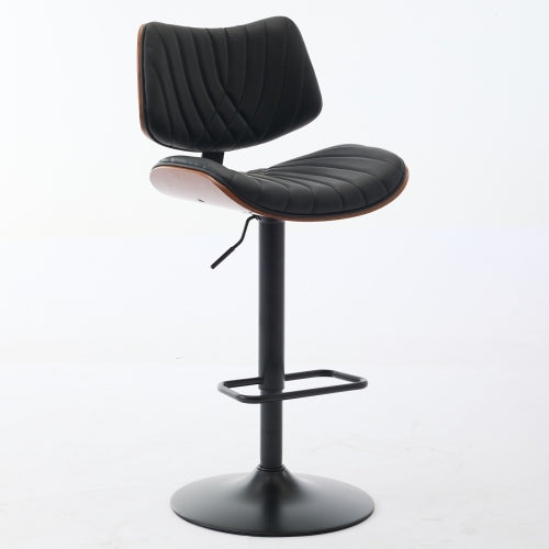 Walnut Bentwood Bar Stools Mid Century Modern Adjustable Counter Height Black Leather Upholstered 360¡ãSwivel Bar Chairs for Kitchen Island/Dining Room/Cafe, 1 chair/1carton,Black