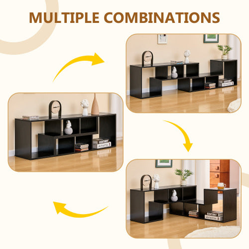 Expandable Modular Black Wood Grain MDF TV Stand Free Combination Open Storage Entertainment Center