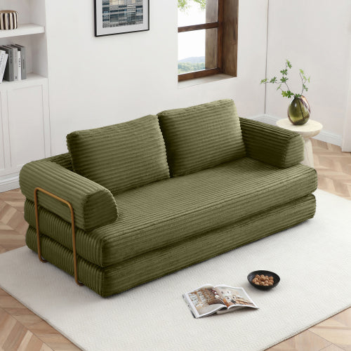 Green Corduroy 3in1 Folding Boneless Floor SofaBed with Pillows