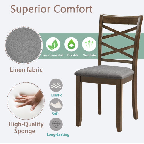 Set of 4 Walnut Wooden Dining Chairs, Double-Cross Linen Upholstered Side Chairs, Ergonomic High Back, 330lbs Load