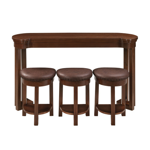 4-Piece Cherry Solid Wood Bar Set, 60inch  Table & 3 PU Stools