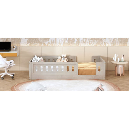 Wood Twin Size Platform Bed with Guardrail, Natural