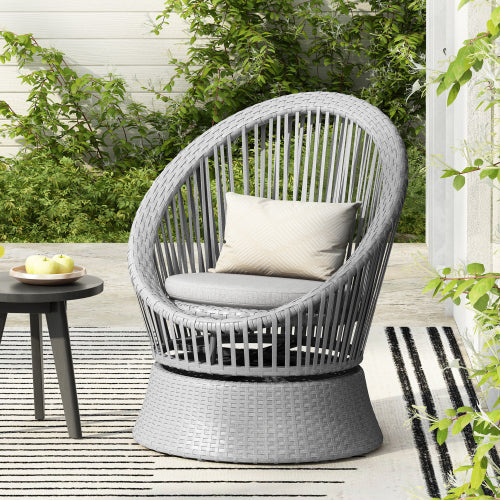 26.7" Modern Silver Swivel Wicker Lounge Chair with xianRattan and Iron Frame,