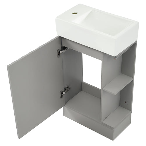 18.6" Bathroom Vanity with Sink, Bathroom Vanity Cabinet with Two-tier Shelf, Left or Right Orientation, Grey (Old Sku:WF308491AAE)