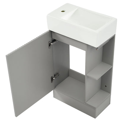 18.6" Bathroom Vanity with Sink, Bathroom Vanity Cabinet with Two-tier Shelf, Left or Right Orientation, Grey (Old Sku:WF308491AAE)
