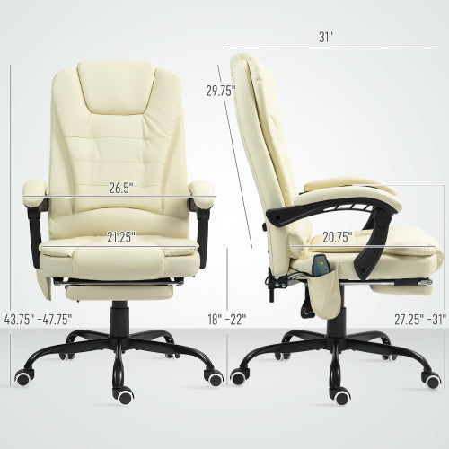 Vinsetto 7-Point Vibrating Massage Office Chair, High Back Computer Chair with Lumbar Support, Footrest, Reclining Back, Adjustable Height, Cream White