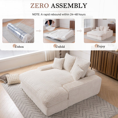 Beige Oversized Corduroy Chaise Lounge SofaBed,4 Washable Pillows