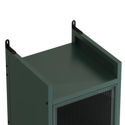 Dark Green Modern 5-Tier Storage Cabinet Iron Frame Fluted Glass Door Sideboard For Entryway Bathroom