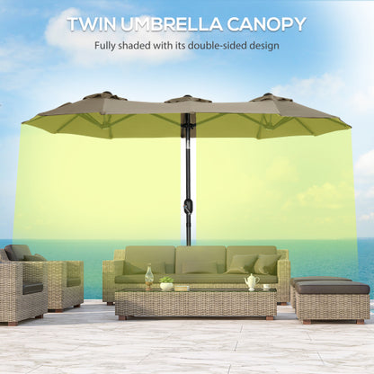 Outsunny Double-sided Patio Umbrella 9.5' Large Outdoor Market Umbrella with Push Button Tilt and Crank, 3 Air Vents and 12 Ribs, for Garden, Deck, Pool, Gray