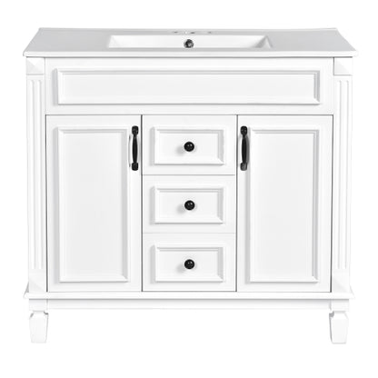 36'' Bathroom Vanity with Top Sink, Mirror Cabinet, Modern Bathroom Storage Cabinet with 2 Soft Closing Doors and 2 Drawers, Single Sink Bathroom Vanity