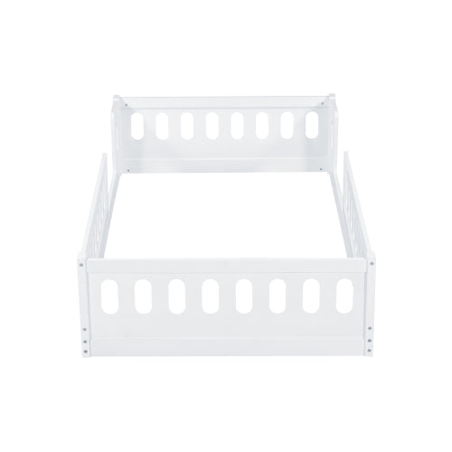 Wood Twin Size Platform Bed with Guardrail, White