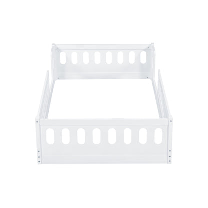 Wood Twin Size Platform Bed with Guardrail, White