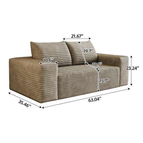 63 inch  Camel Corduroy Loveseat 2-Seater Deep-Seat Sofa, No Assembly
