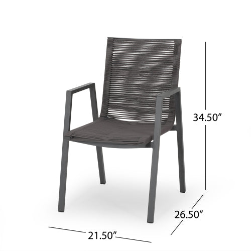 Outdoor Modern Aluminum Dining Chair with Rope Seat (Set of 2), Gray and Dark Gray