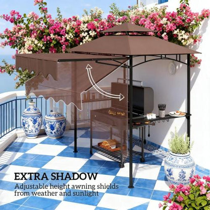 Outdoor Grill Gazebo 8' x 5' Gazebo Shelter with Side Awning