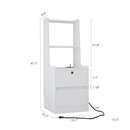 White 2 Pack Smart Nightstand, Voice Control Night Light & Charging Station with Lockable Cabinet