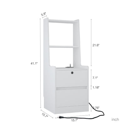 White 2 Pack Smart Nightstand, Voice Control Night Light & Charging Station with Lockable Cabinet