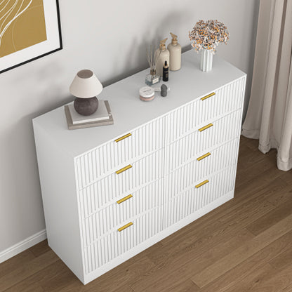 Modern 8 Drawers Dresser Chests for Bedroom,47.2" Wide Wood Chest of Drawers with Gold Metal Handle,Drawer Organizer for Bedroom,Living Room,Hallway and Entryway,White