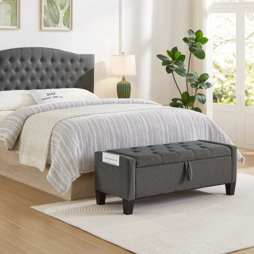 Ottoman with Storage, Storage Ottoman Bench with Safety Hinge 350 lbs Weight, Upholstered Entryway Bench with Seating for Bedroom, Living Room - Dark Gray