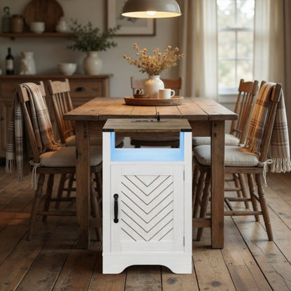 LED Nightstand with Charging Station, White & Rustic Oak Farmhouse Bedside Table 16inch x 16inch x 25inch