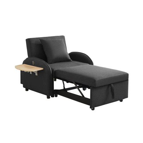 Black 3-in-1 Convertible Sleeper Chair,USB-C,Foldable Side Table