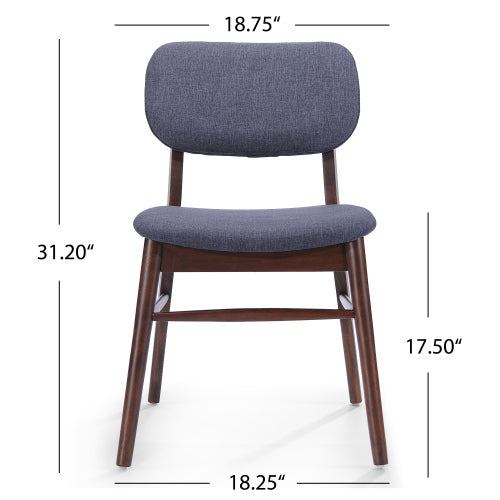 Set of 2 Mid-Century Upholstered Dining Chairs, Rubberwood Frame, Walnut and Charcoal