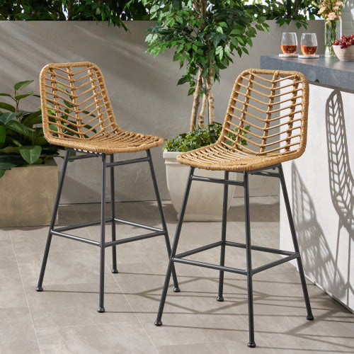 Sawtelle Outdoor Wicker Barstools (Set of 2)