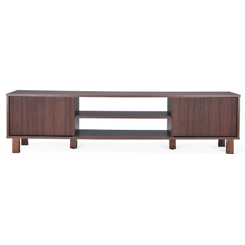 Modern Wooden TV Stand for 70 Inch TV with Adjustable Partition & Double Storage Cabinets
