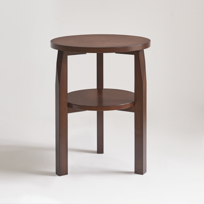 Solid Rubberwood 2-Tier Round End Table, Open Shelf Accent Side Table for Living Room Bedroom