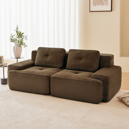 82 inch  Brown Corduroy L-Shape Modular Sectional Sofa, No Assembly Required