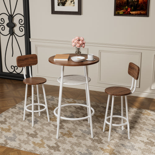 3-Piece Bar Table Set with 2 Bar Stools ¨C Modern Pub Table with Backrests & Storage Shelf