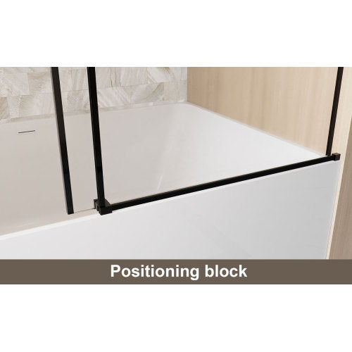 Frameless Single sliding shower door 56-60 "W x 60" H, 1/4 "(6 mm) Clear Tempered Glass, Explosion Proof Film, Stainless Steel Handle,Square Tube Track ,Matte Black