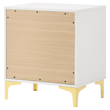 White and Gold 2-Drawer Nightstand, Modern Bedside Table with Gold Metal Accents