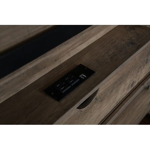 Farmhouse Bed Frame Queen Size with LED Lights and Charging Station, Wooden Queen Bed with 2 Storage Drawers, Rustic Headboard with Sliding Barn Door Storage Cabinets